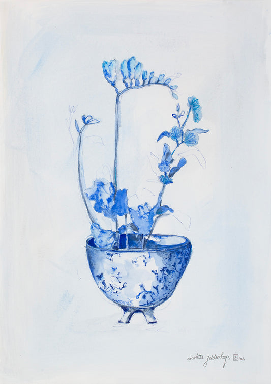 "Blue water colour with freesia"