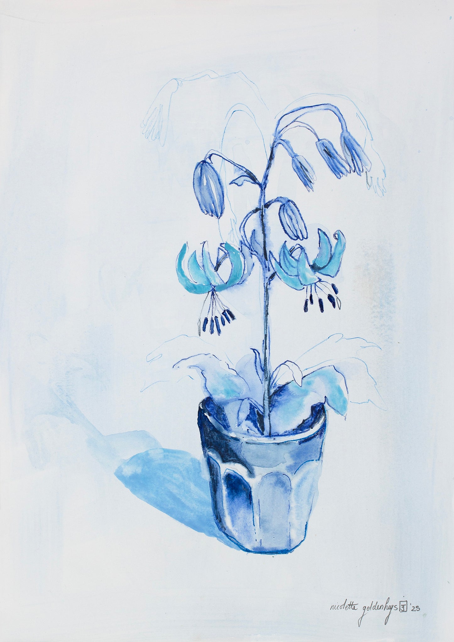 Blue water colour with lilies