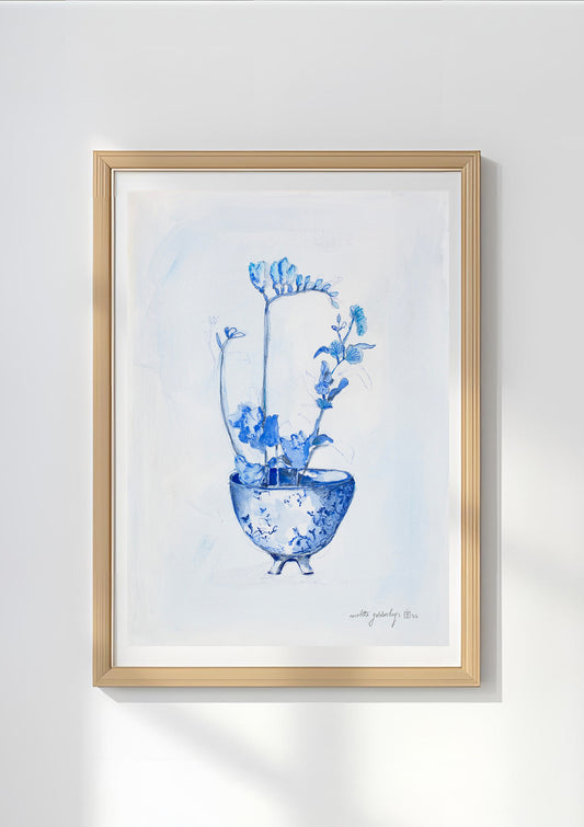 "Blue water colour with freesia"