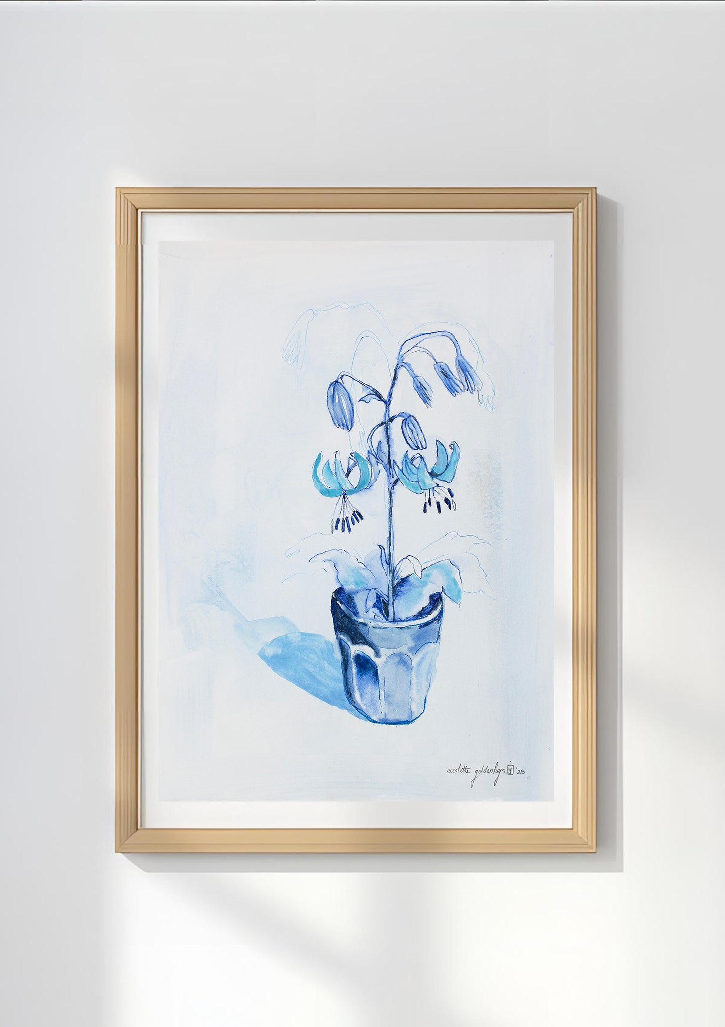 Blue water colour with lilies