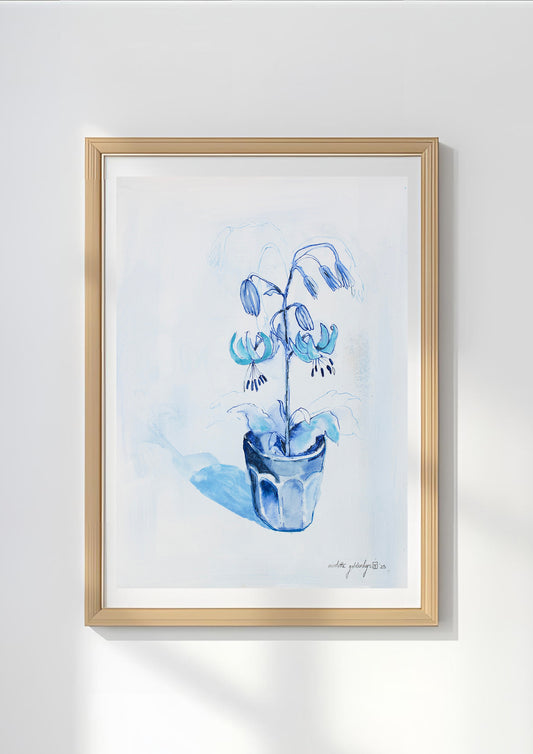 Blue water colour with lilies