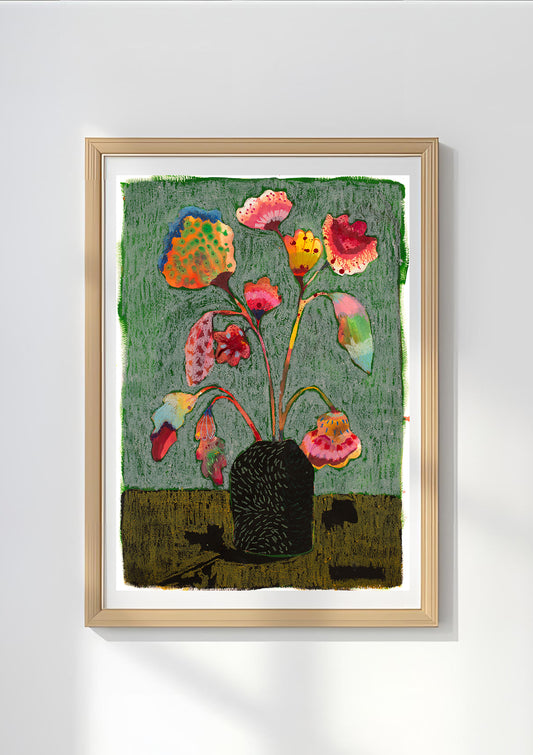 "Multi media still life with green"