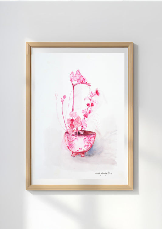 "Pink and red still life with freesia"