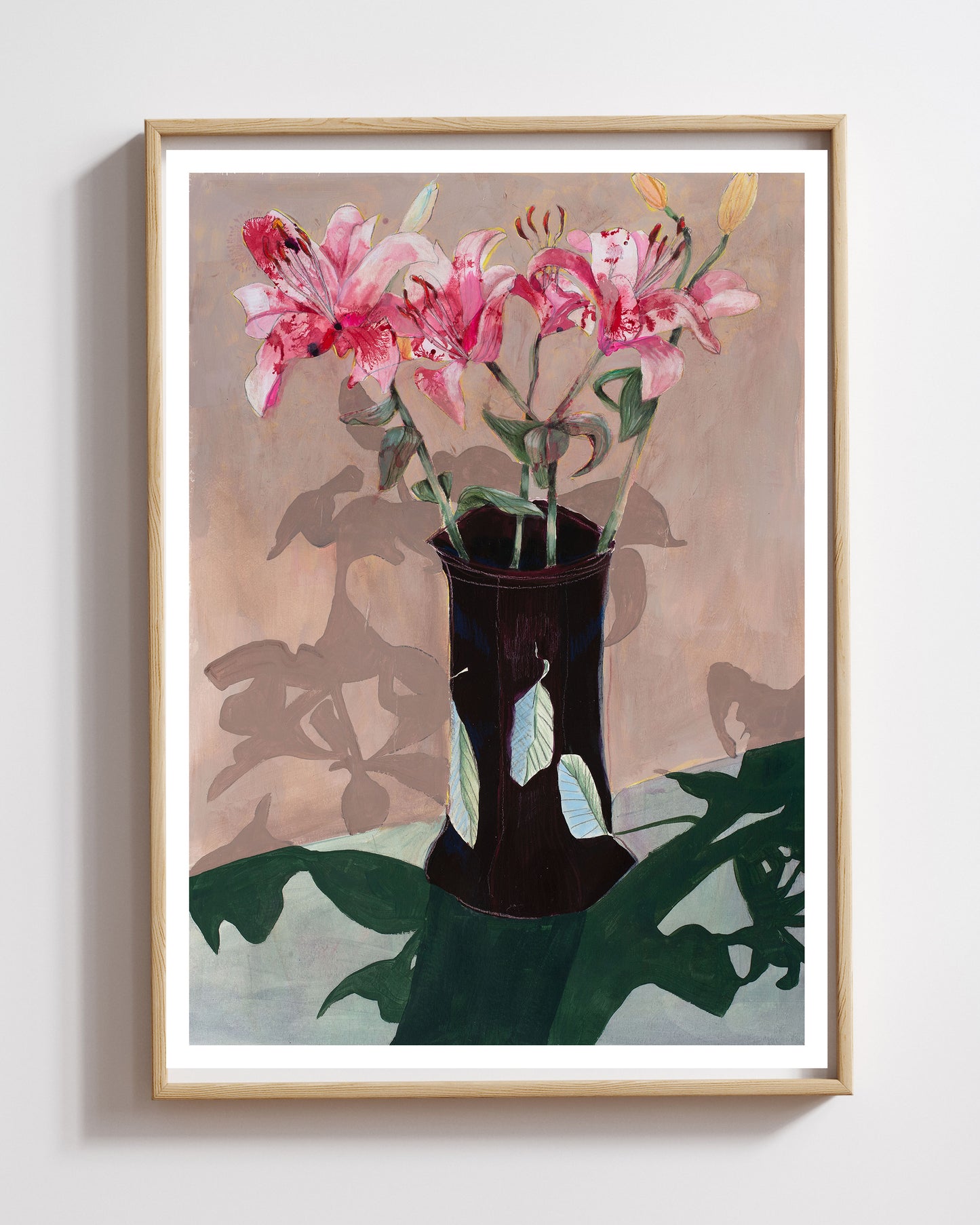 "Lilies with green shadow"